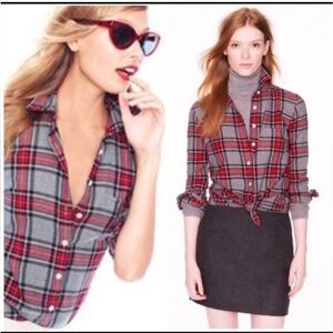 J. Crew Red and Gray Plaid Flannel Shirt